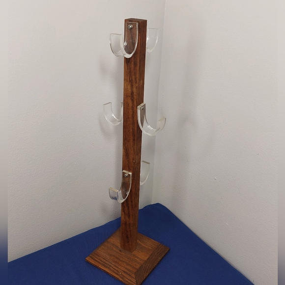 Vintage Wooden Mug Rack/Tree/Stand w/6 Lucite Hooks - Picture 2 of 11